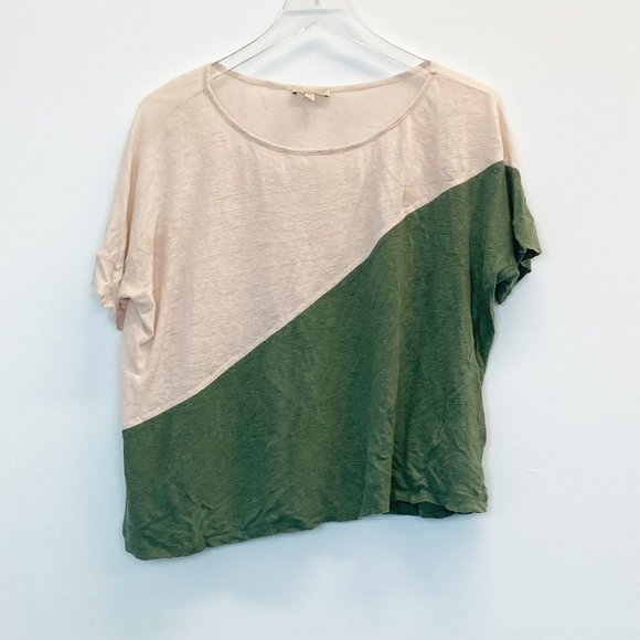Anthropologie Tops - Anthropologie Bordeaux Linen Tee Pink Green Small